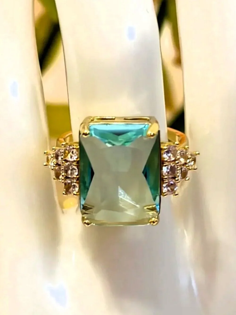 Aqua Emerald Cut Statement Ring – Stainless Steel & CZ - Cocktail Ring